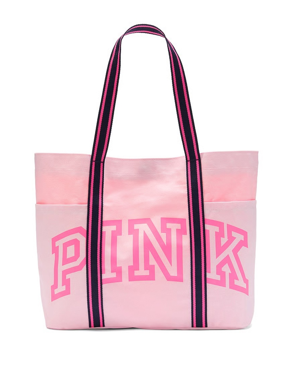PINK Victoria's Secret Bubblegum Pink Logo Tote with Navy-Trim Handles